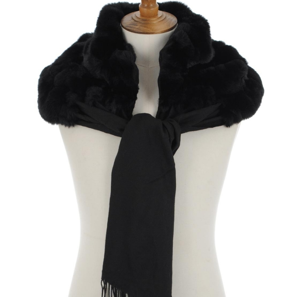 Alex Max Faux Fur Tassel Scarf Wrap Grey